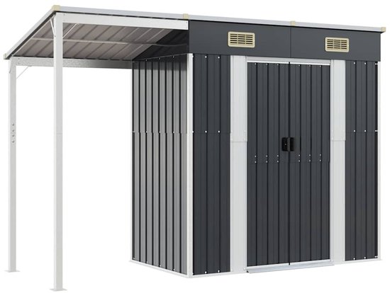 vidaXL - Tuinschuur - met - verlengd - dak - 277x110,5x181 - cm - staal - antraciet