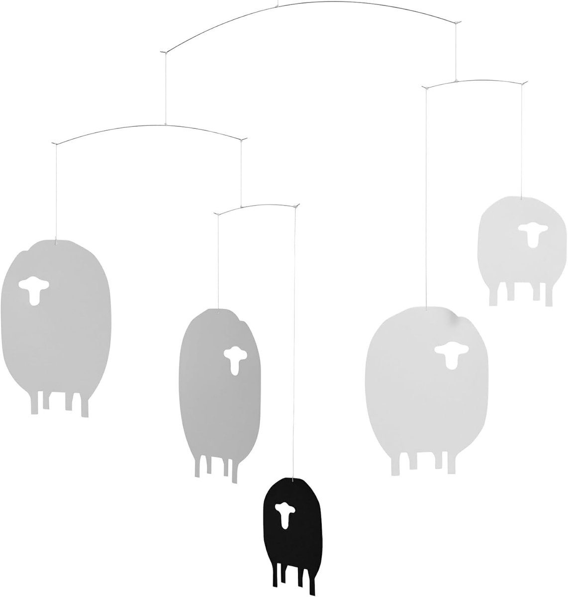 Mobiel met Schapen - Kunstzinnig Windspel voor Binnen - Zwart Wit Design - 40x42 cm