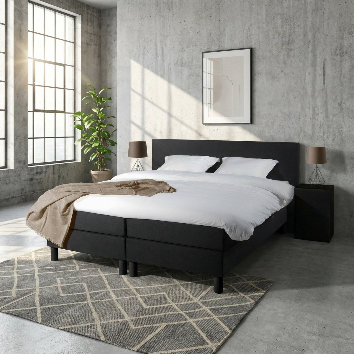 Mörgenn Boxspring Comforta - Pocketvering - Zwart - 200x200 cm - Inclusief Dekbed en Kussens