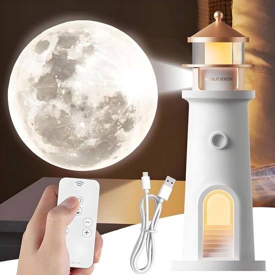 Projectielamp Vuurtoren met Maanlichteffect voor Kinderkamer en Slaapkamer - Sfeervolle Decoratie van Merkloos — afbeelding 4