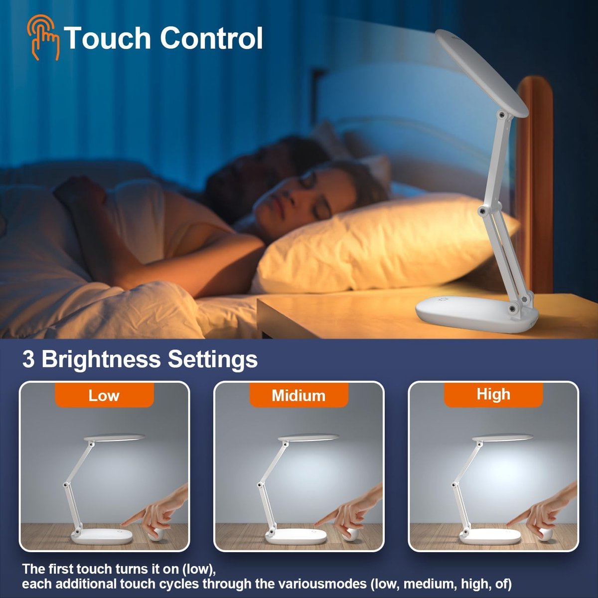 LED Bureau Lamp voor Kantoor en Thuis - Oplaadbare en Opvouwbare Draagbare Lamp met 2-Voudige Bevestiging - 3 Helderheidsniveaus Instelbare Draadloze Leeslamp (Wit) — cadeau in Gadgets - foto 2