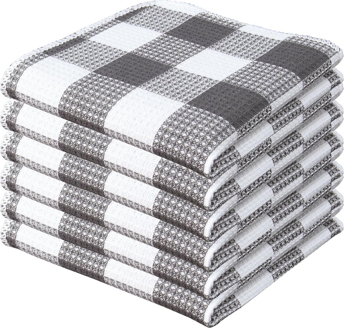 Set van 6 Katoenen Wafelweefsel Vaatdoeken - Absorberend en Sneldrogend - 30,5x30 cm