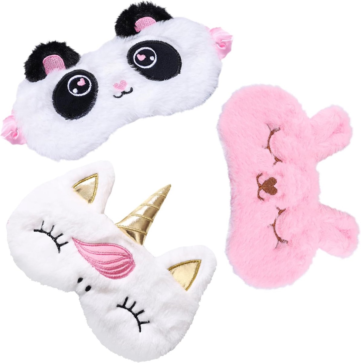 Slaapmasker Kinderen - Dieren Oogmasker - Comfortabel Slapen - Zacht Pluche Materiaal - 3 Stuks - Multicolor