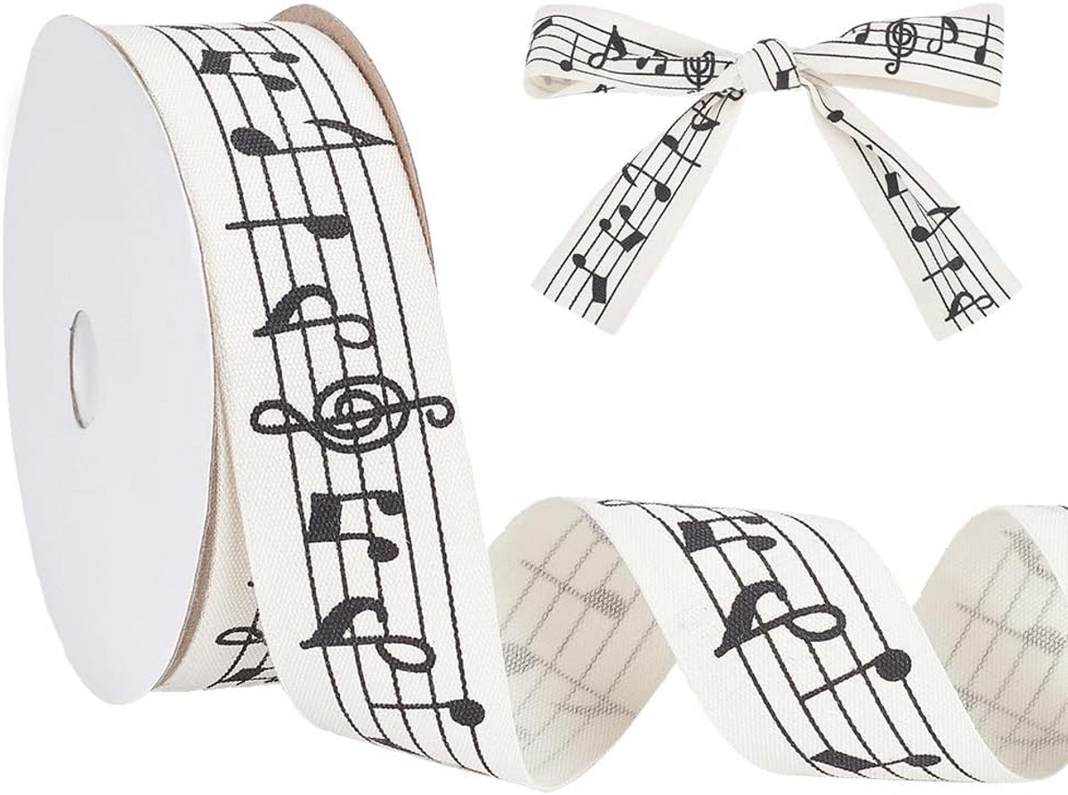10 Meter Muzieknoot Lint Katoen - 2,5 cm Breed - Decoratie en Knutselen