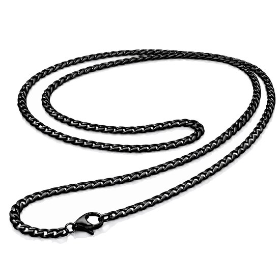 Collier cordon - Collier homme - Chaîne acier - Maillon cubain - Bijoux LGT - Noir - 3mm - 70cm