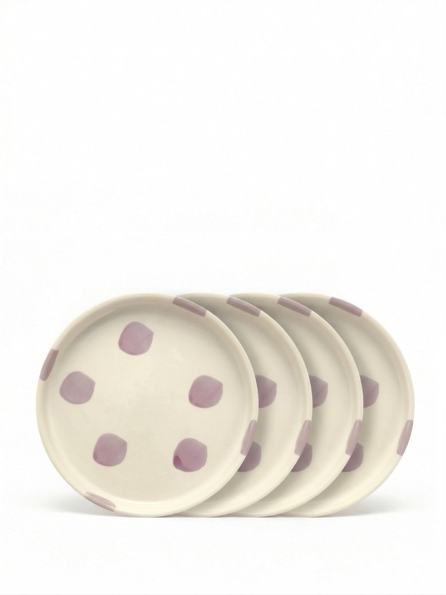 vtwonen - Borden - Gebaksbord - Stippen - Lila - Set van 4 - Keramiek - 13cm