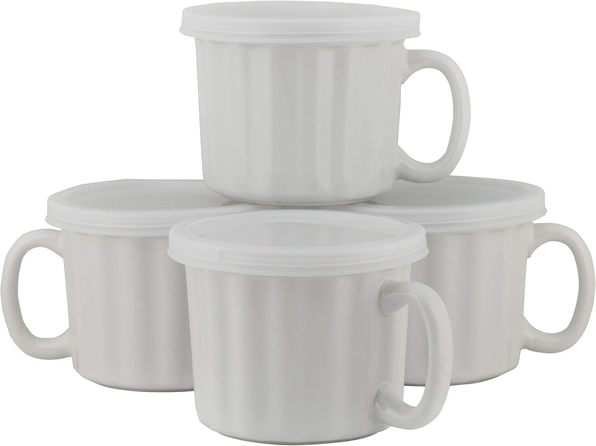 Set van 4 Soepkommen met Deksel - Oven, Magnetron & Vaatwasserbestendig - Grote Mokken