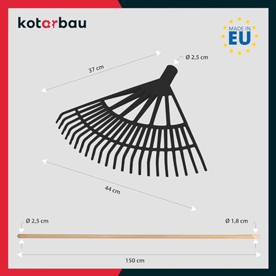 KOTARBAU® Bladhark, Tuinhark van Kunststof, 44 cm, Zwart, met Steel, Gazonhark, Waaierbezem, Lichtgewicht Hark, Stevige Hark van Merkloos	 — afbeelding 3