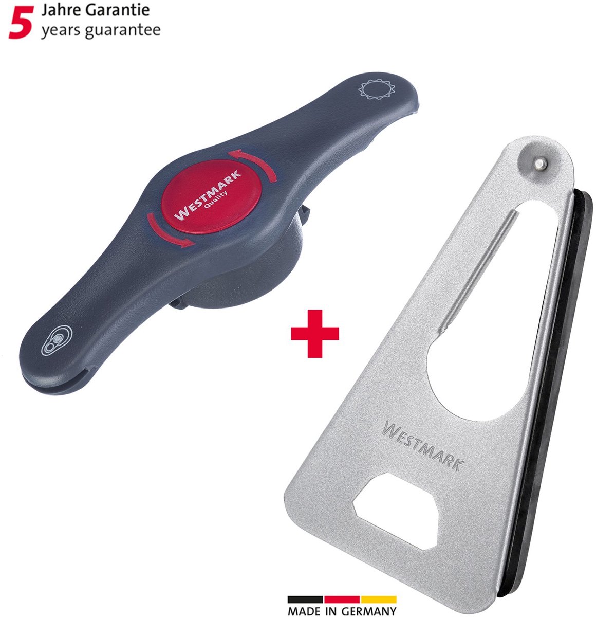 Westmark set, 2 stuks: 1 multifunctionele opener + 1 combi-opener, hoogwaardig kunststof/staal/rubber, twist/propeller, zilver/antraciet/rood, 105022E6