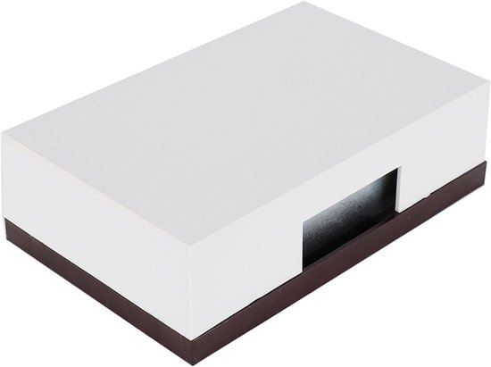 Witte deurbel met een donkerbruine basis en een inkeping aan de zijkant.