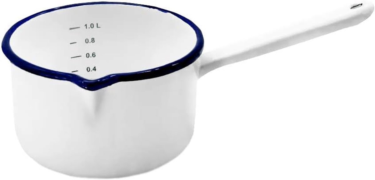Emaille Steelpan met Schenktuit en Litermaat, Wit
