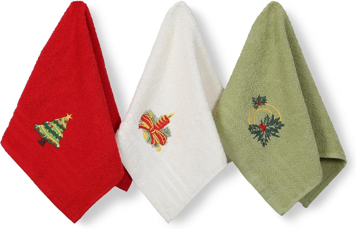 Set van 3 Gastendoekjes Kerst - 100% Katoen Badstof Handdoekjes 30x50 cm voor Toilet