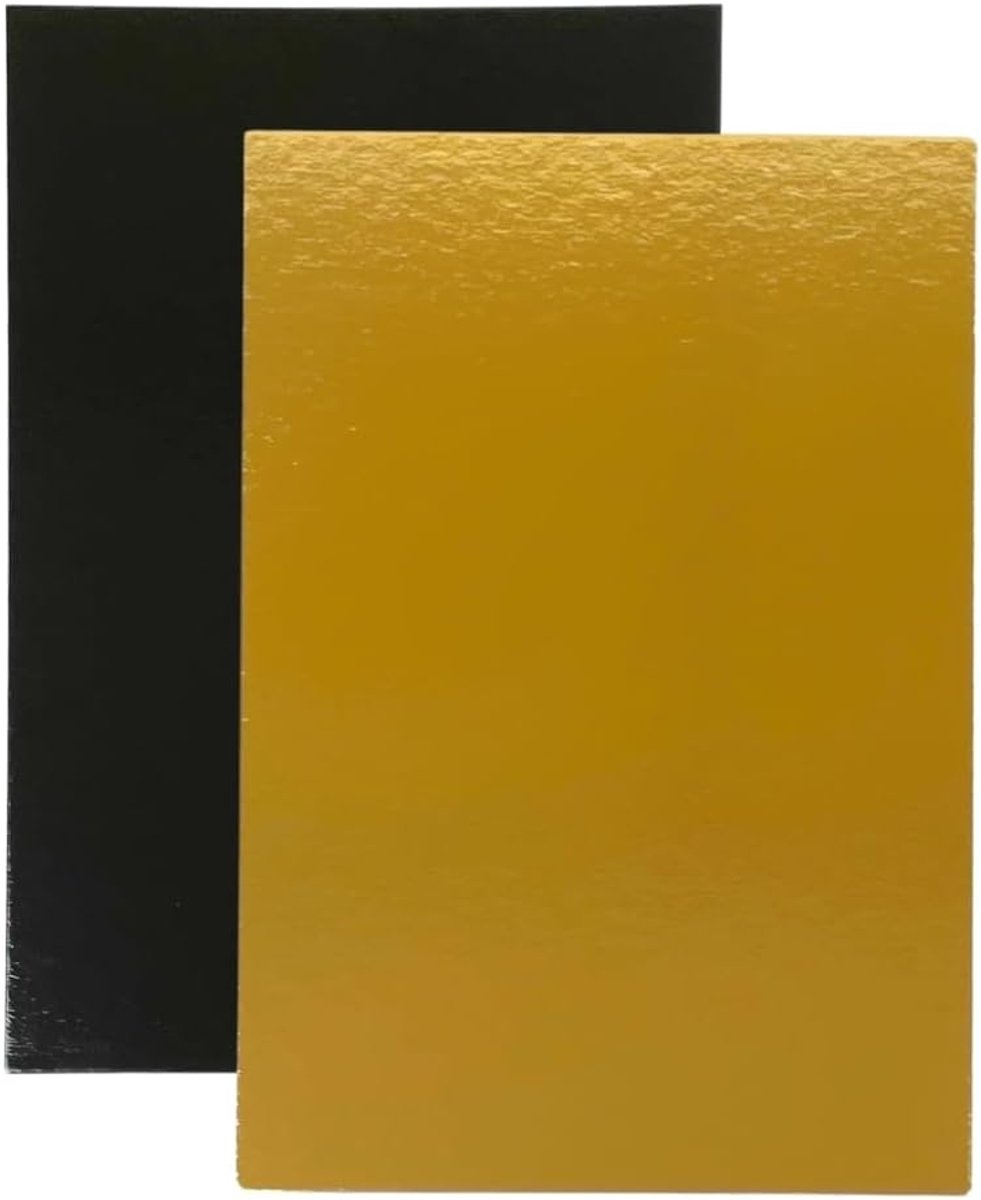 Set van 10 Rechthoekige Taartkartonnen Taartborden Goud en Zwart 35x25 cm