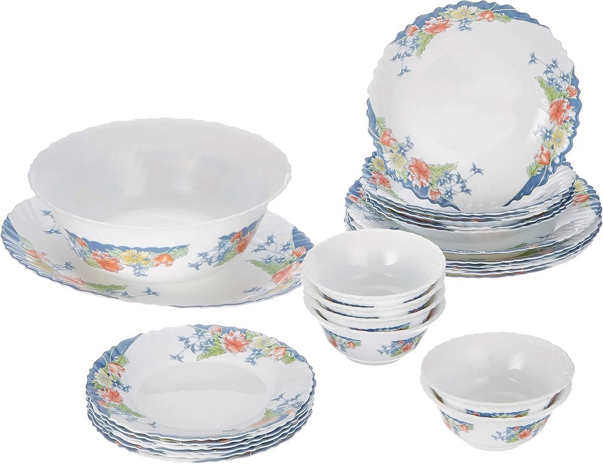 26-delig Tafelservies Florine Glas Set voor 6 Personen - Wit met Bloemendesign