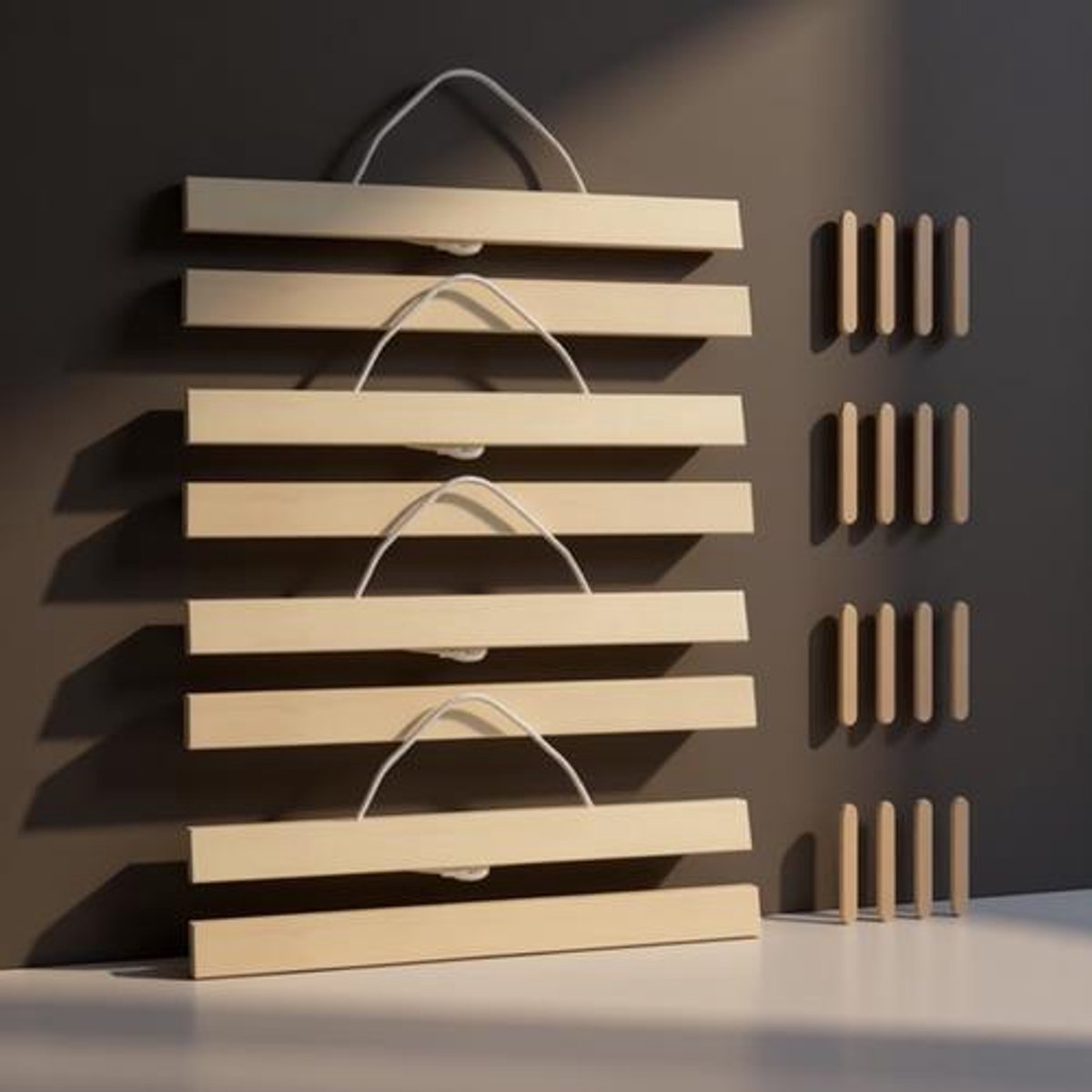 PromoHome 4 sets houten posterhangers 21 cm - natuurlijke houten bannerpalen voor foto's en afbeeldingen