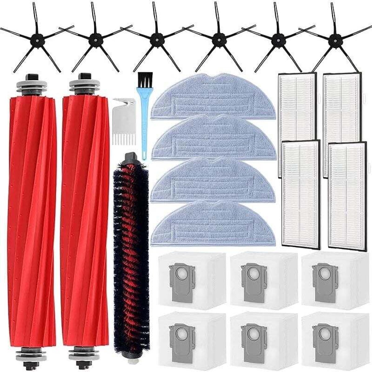 Accessoirekit Geschikt voor Roborock S7 MaxV Ultra / S7 Pro Ultra stofzuiger, 2 hoofdborstels, 1 reinigingsborstel, 6 reinigingsborstels