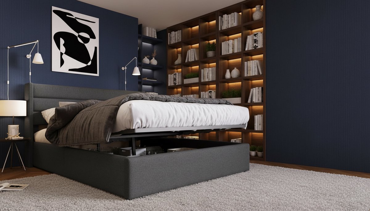 Gestoffeerd Tweepersoonsbed 180x200 cm met Opbergruimte | Casa Velluto Hydraulisch Opbergbed Linnen Slaapkamerbed met Houten Lattenbodem | Modern Design Grijs – Tweepersoons Bed met Comfortabel Hoofdeinde