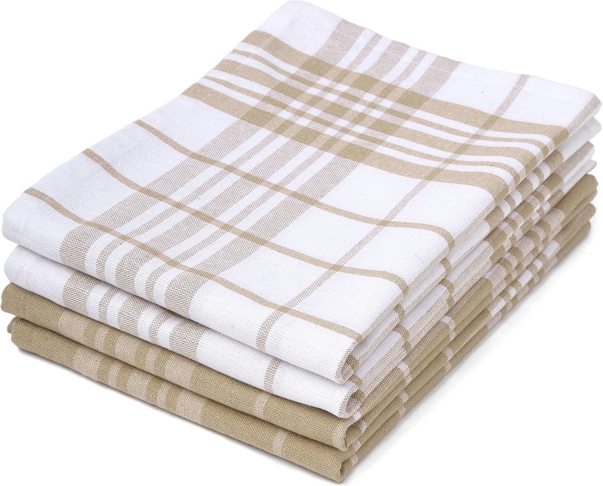 Absorberende Keukendoeken en Theedoeken Set - Beige Katoen - 4 Stuks