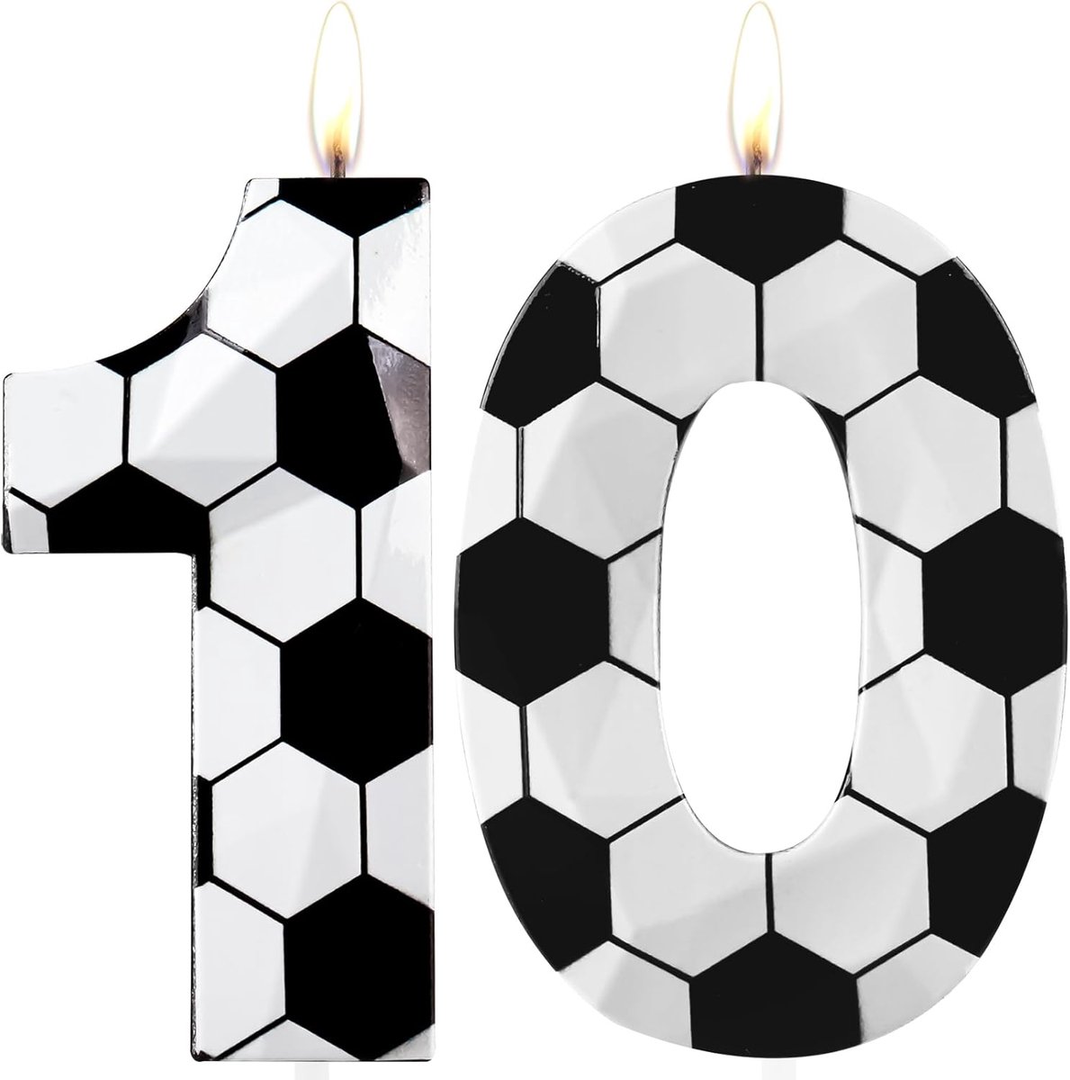 Verjaardagskaars Nummer 10 Voetbal Thema Taart Topper - 3D Diamant & Premium Wax