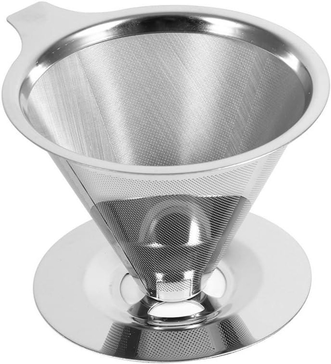 Allecto-Koffiezetapparaat filter- Kegel- RVS- Dubbellaags mesh filter- Cup stand- Thuiskantoor- Gebruik - Zilverkleurig