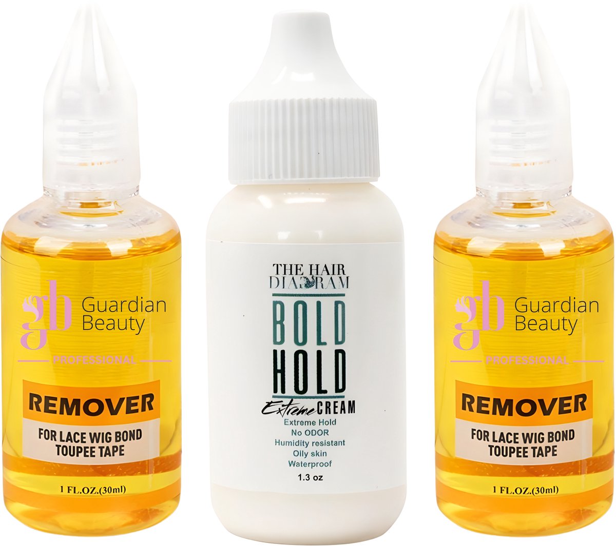 Pruik Lijm & Guardian Beauty Remover Set - The Hair Diagram - Bold Hold - Extreme Creme - 1.3 oz. + GB Remover - Geel - For Lace Wig Bond and Toupee Tape - 2 stuks - 30ml - Haarextensions