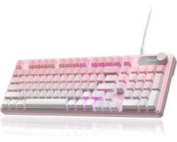 Furycube IP98 PRO - Mechanisch-Feeling Gaming Toetsenbord - 98 Toetsen - RGB Verlichting - Draadloos & Bedraad - 5000mAh Batterij - Roze