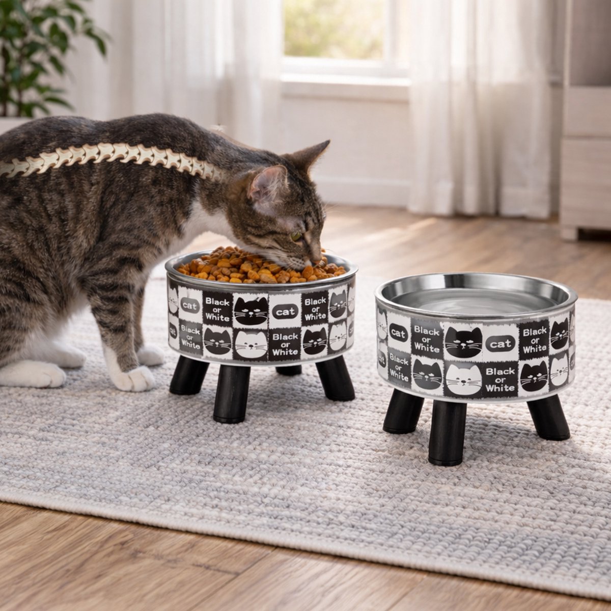 MAGICSHE 2 Stuks Katten Voerbak Verhoogd - Dubbele Rvs Voerbakjes Met Standaard - Antislip - Drinkbak En Eetbak