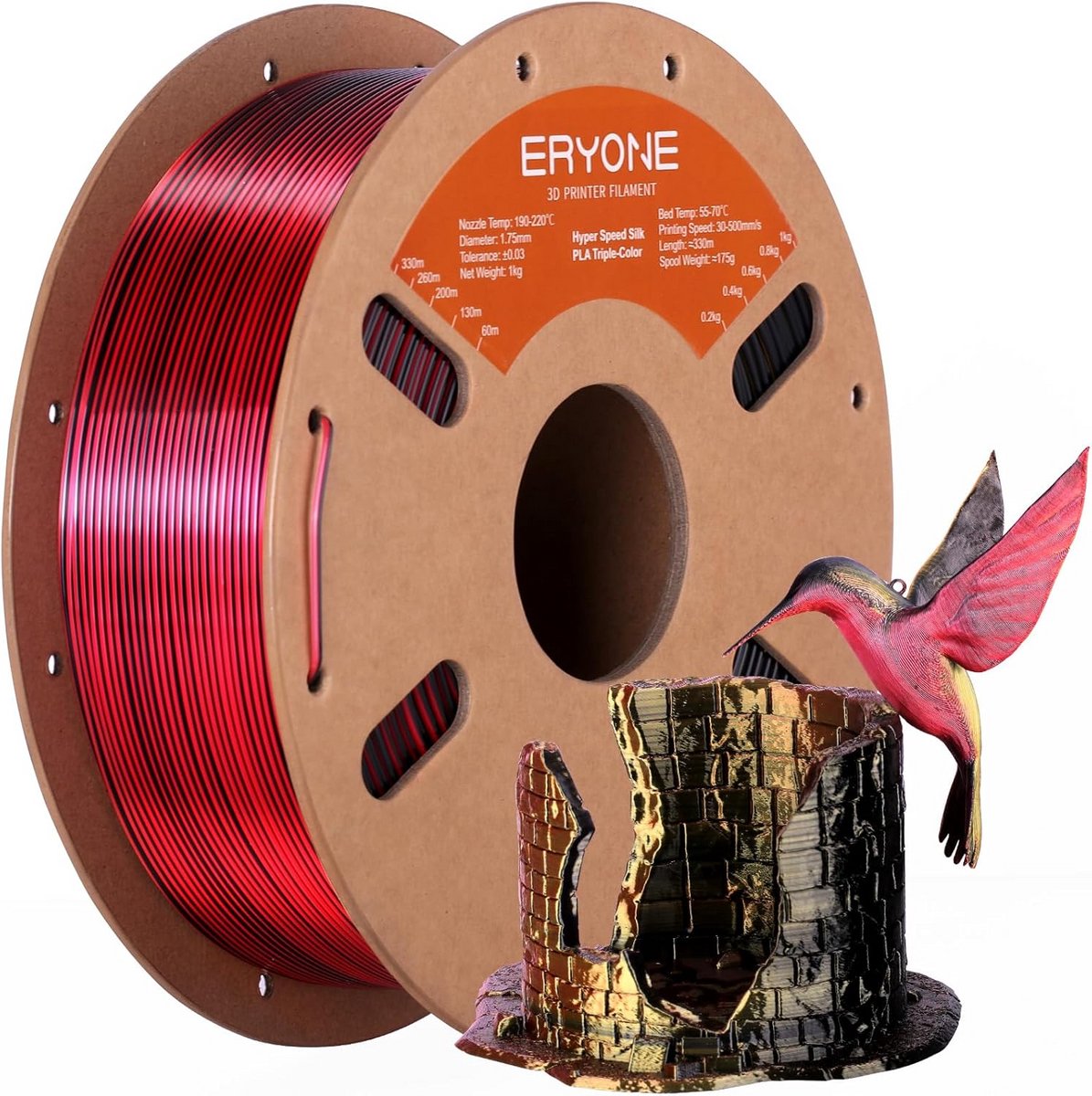 Zijdeachtig Tricolor PLA Filament 1.75mm voor 3D-printer - Hoge Snelheid 1kg