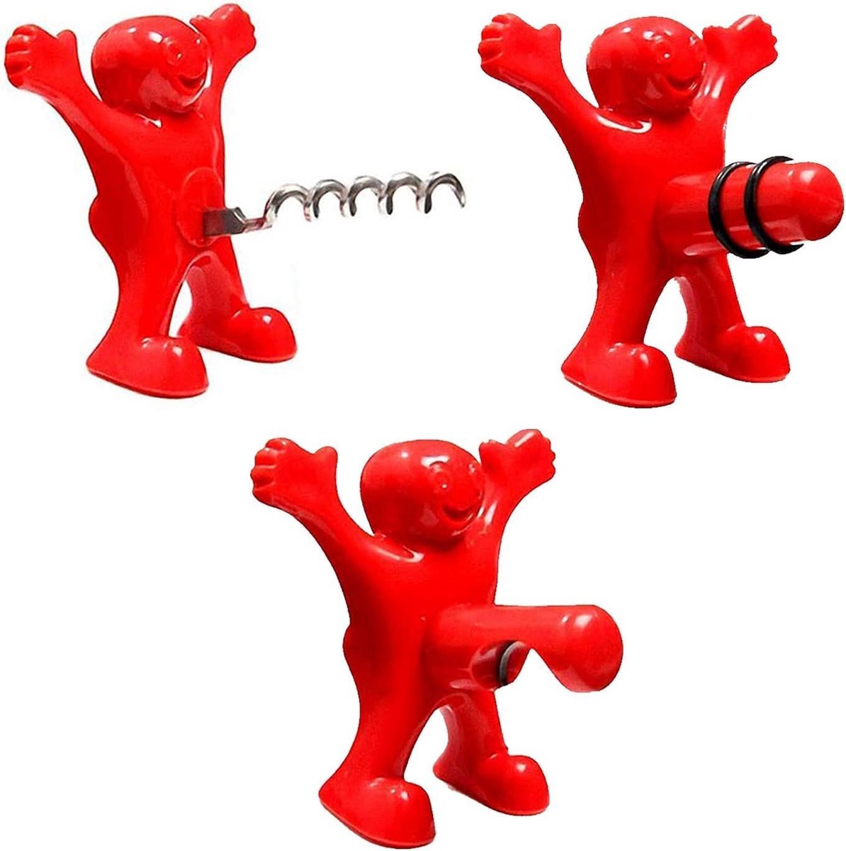 Grappige wijnflessenstopset 3 stuks voor Feest en Cadeau