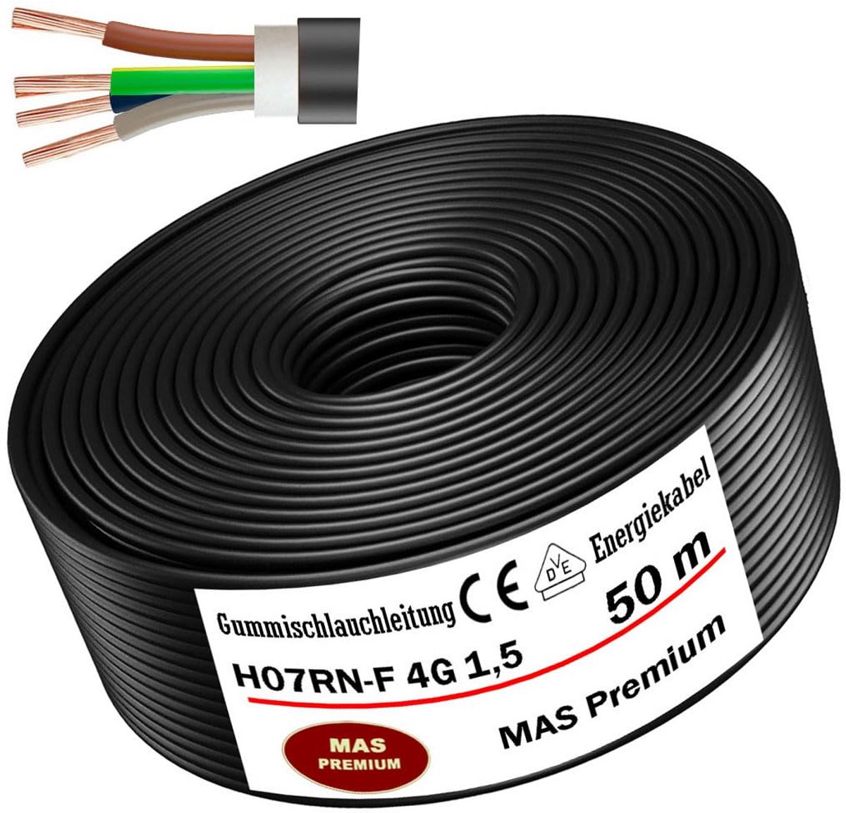 Rubberen Slangkabel 50m 4G1,5 mm² Flexibele Energiekabel voor Zware Apparatuur