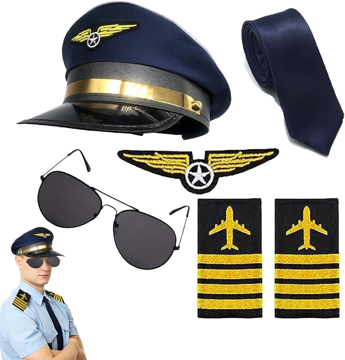 Piloten Kostuum voor Heren Compleet met Hoed en Accessoires