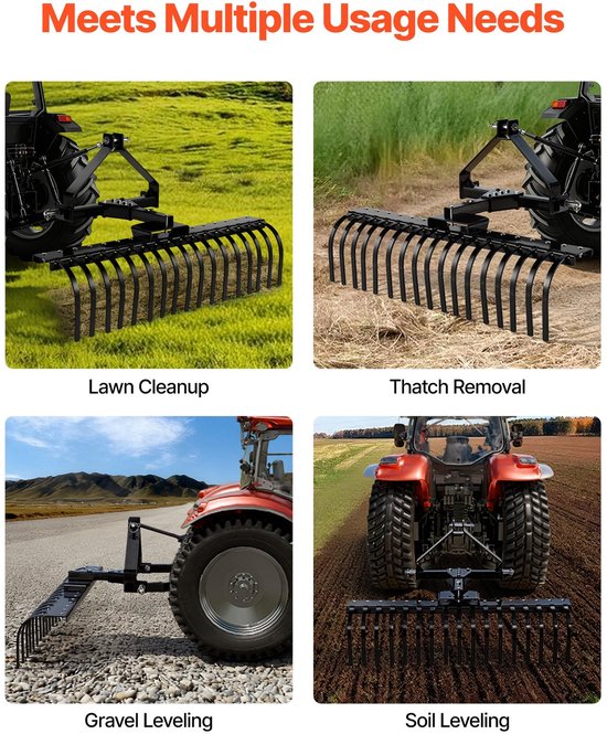 Hooihark voor tractor - Landhark 3-puntsophanging Categorie 1 - Werkbreedte 127 cm - 17 Stalen Tanden - In Hoek Verstelbaar - Voor Gras, Takken en Maaisel — afbeelding 3
