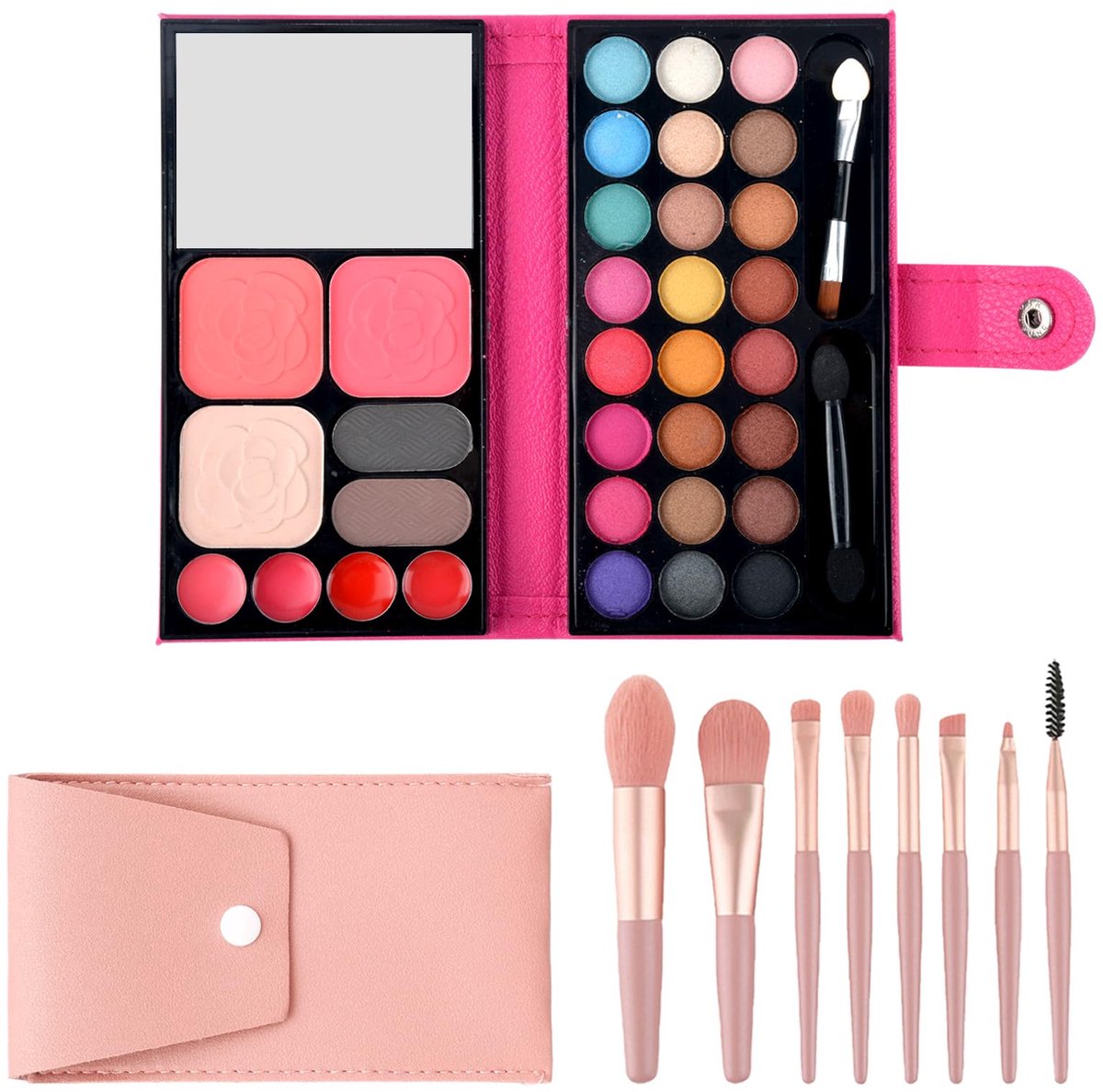 Makeup Set - 33 Kleuren met 8 Kwasten - Compacte Draagbare Tas