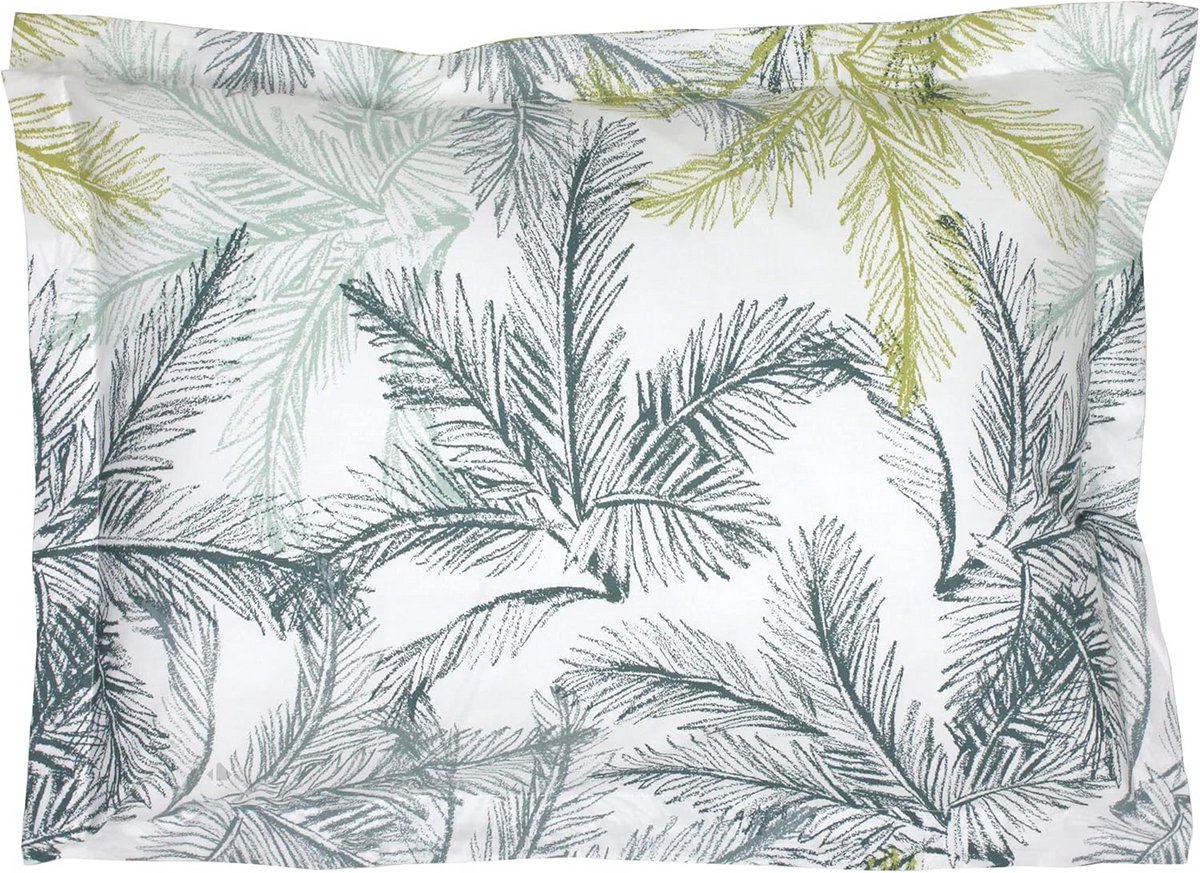 Kussensloop 50x70 cm Mosgroen Perkal Katoen met Tropisch Bladerenpatroon
