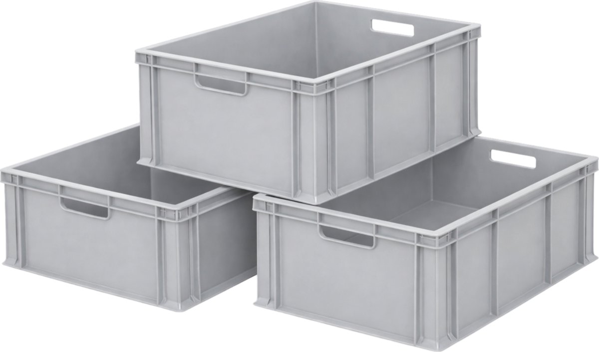 Euronorm stapelbak - Set van 3 - Magazijnbak - 60x40x28 cm - Grijs