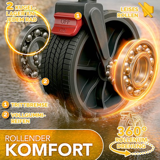 TRESKO® Opvouwbare bolderkar met dak, koelvak en zijrolgordijnen | Handwagen maximaal belastbaar tot 150 kg | Transportwagen met massief rubberen banden en vastzetrem (voor en achter) en 3-punts — afbeelding 3