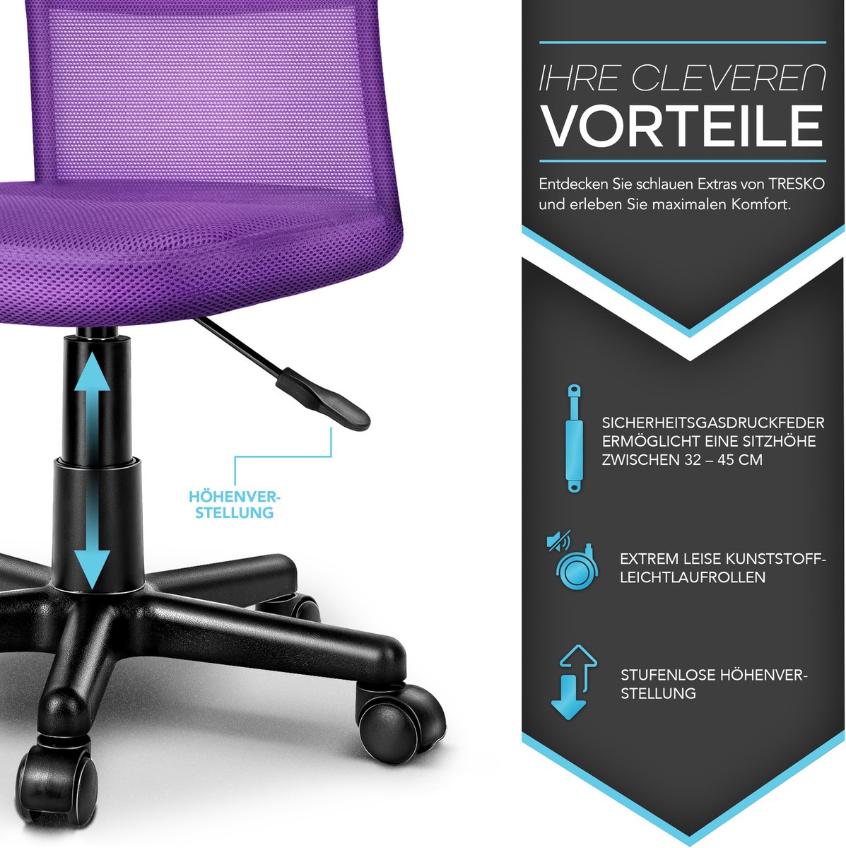 Tresko Kinderbureaustoel - Paars - afbeelding 3