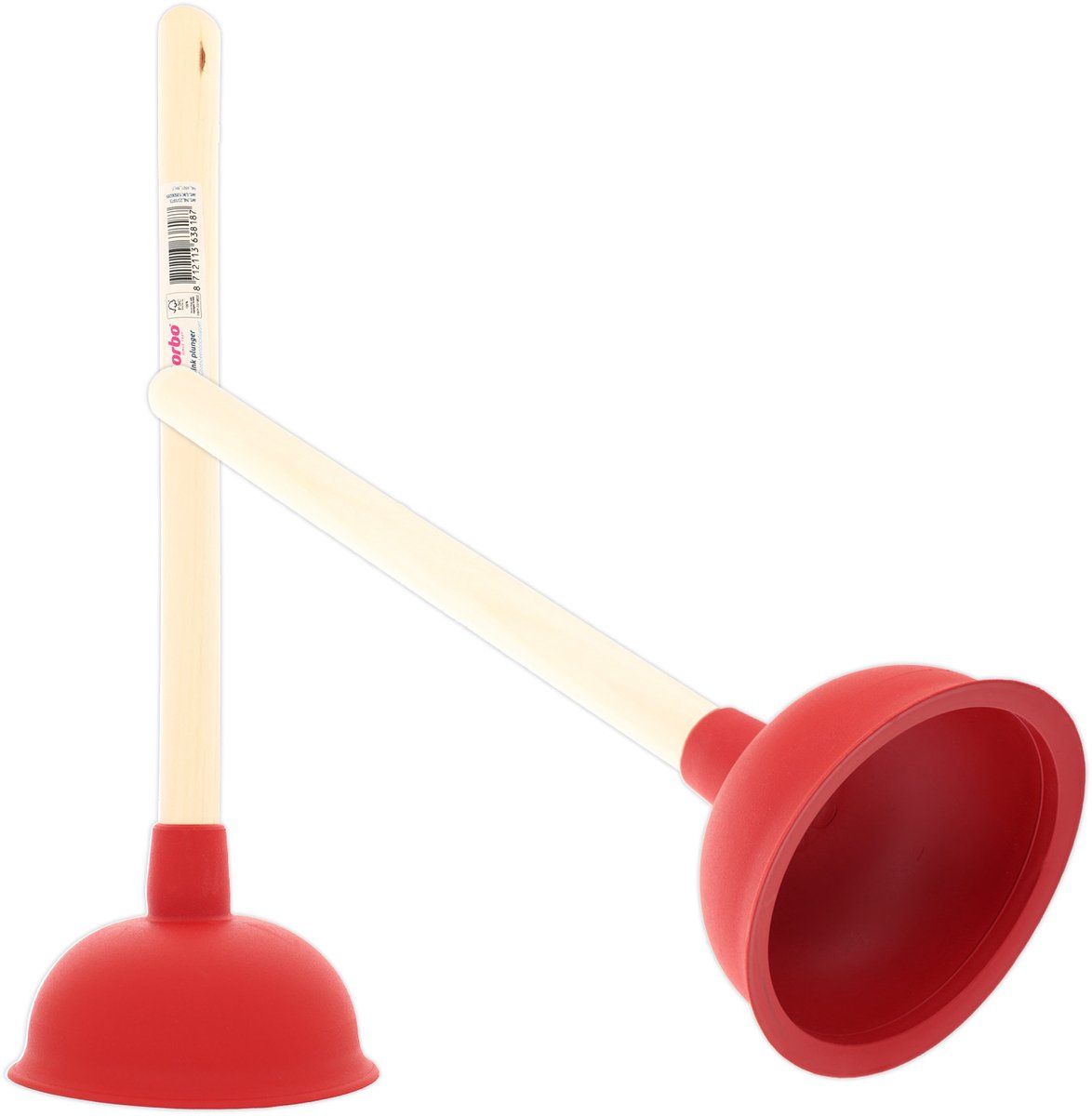 Sorbo Gootsteen Ontstopper - Rubberen Zuignap - Houten Steel - Voor Gootsteen en Wastafel - 1 Stuk