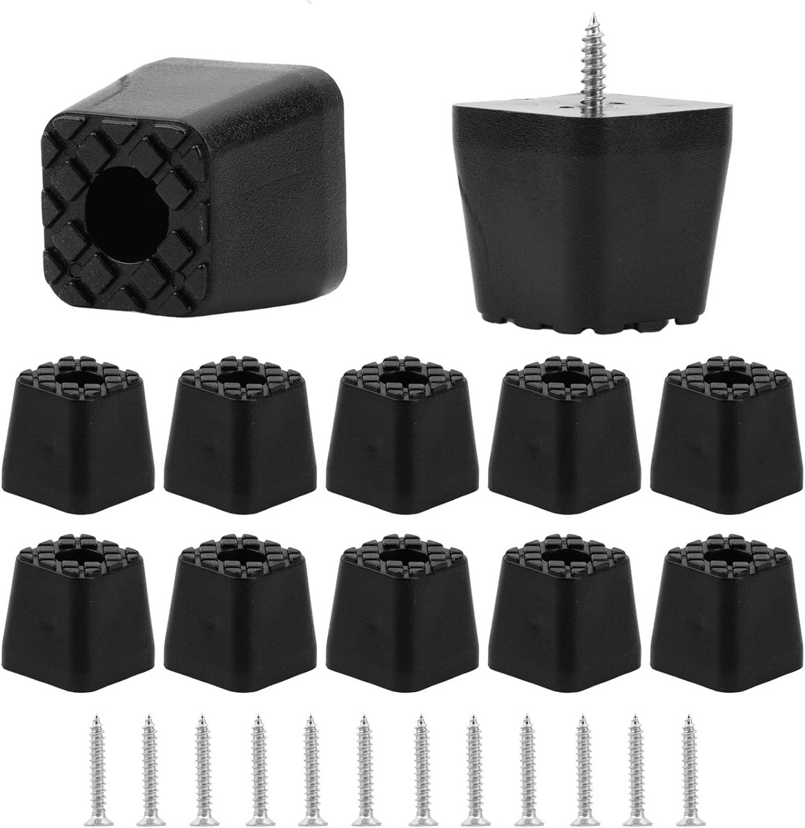 12x Vierkante Stoppotjes Meubelpoten Rubber voor Stoelen en Tafels met Schroeven