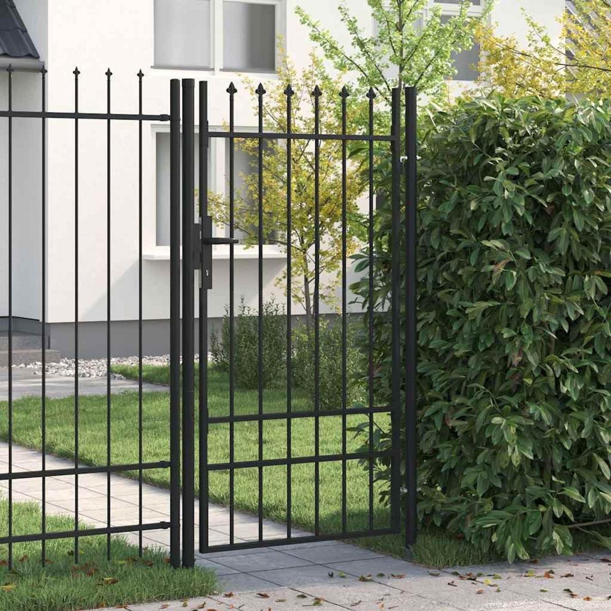 Sierlijke Tuinpoort met Puntige Bovenkant 1x1,75 m Zwart Staal