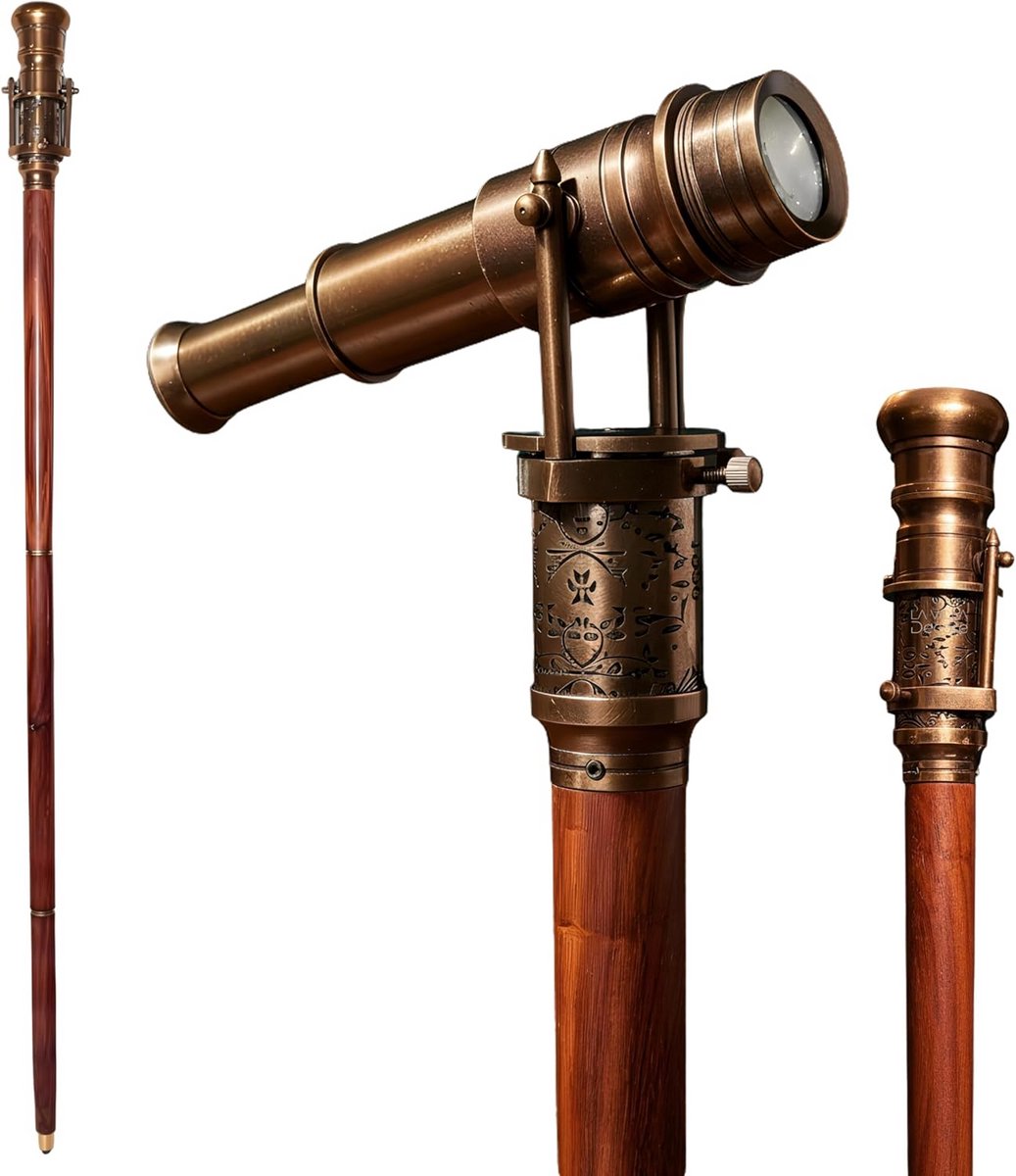 Wandelstok met Telescoop - Steampunk Stok - Dagelijks Gebruik - Dubbel Doel Ontwerp - 965 cm - Goud en Bruin
