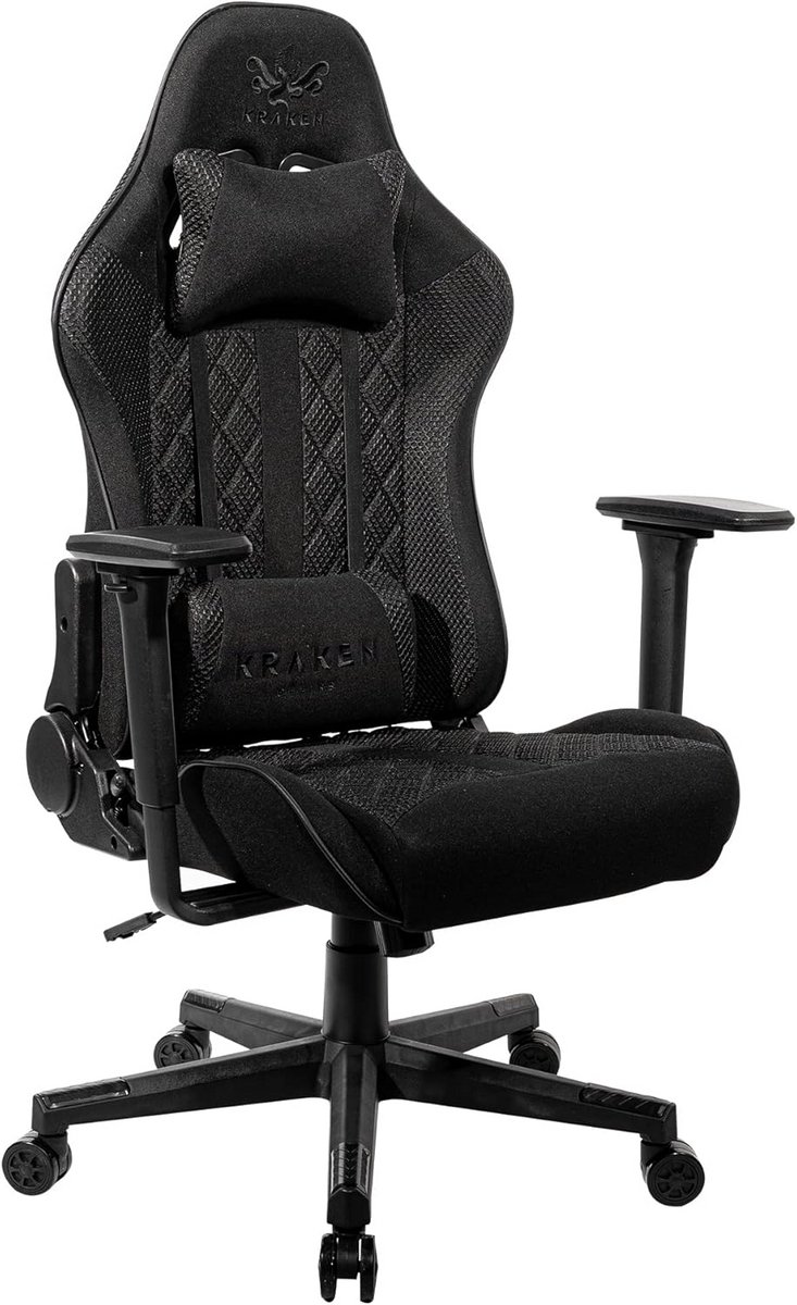 Ergonomische Gamingstoel Stof Zwart - 3D Armleuningen, Lendensteun & Hoofdsteun - Kantelbaar 150°
