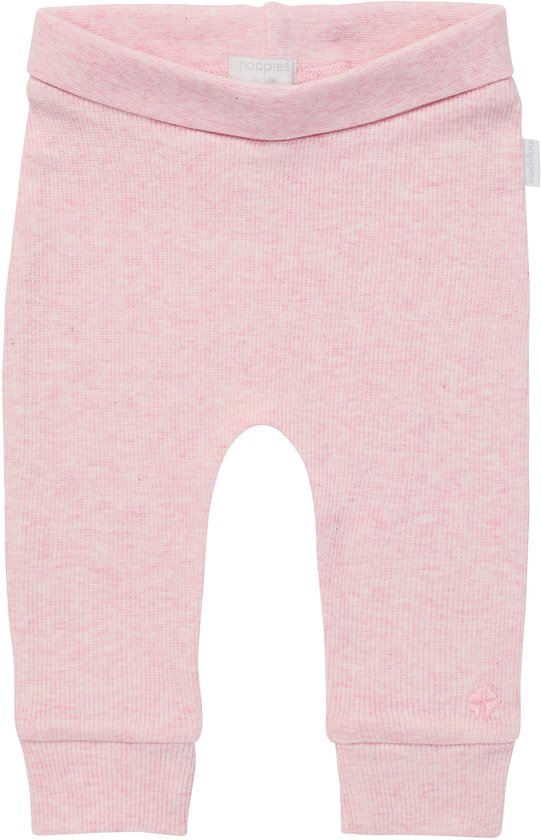 Lichtroze, geribde broek met omvouwbare tailleband en bloemdetail.