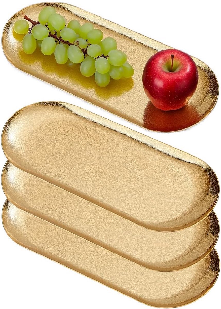 Set van 4 Ovale RVS Serveerplaten 26x11cm - Gouden Afwerking