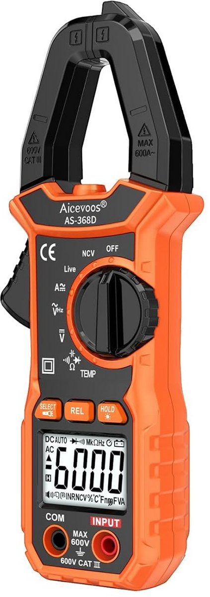 Digitale Stroomtangmeter True-RMS AC/DC tot 600A met Temperatuur- en Capaciteitsmeting