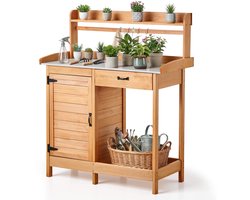 VEVOR Planttafel, Tuintafel, Werktafel met Onderkast, Blad van Gegalvaniseerd Ijzer, Lade, Planken & Haken, Bloementafel, Tuinkast voor Terras & Tuin, 1120x465x1255 mm