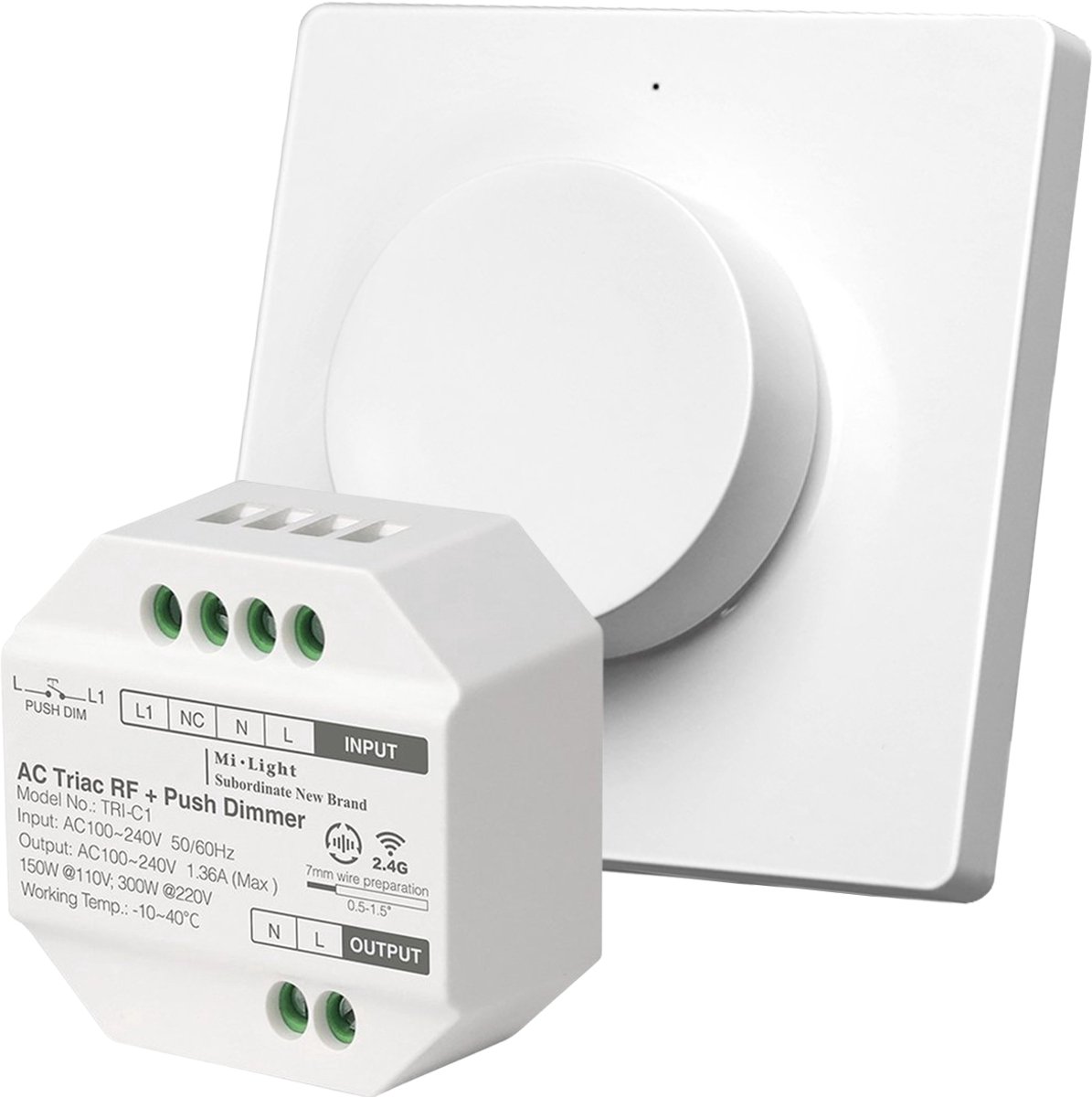 LED Dimmer 12V 5V 24V 36V 8A draadloze RF-schakelaar PWM met touch afstandsbediening voor helderheidsinstelling 2.4G, geschikt voor monochrome LED-strips V1 (kleur: alleen push switch