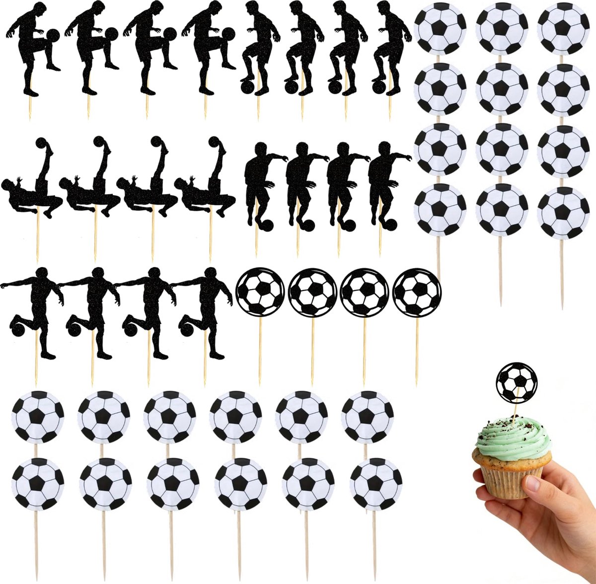 Voetbal Cupcaketopper Set - 48 Stuks - Ideaal voor Feestelijke Taarten en Cupcakes