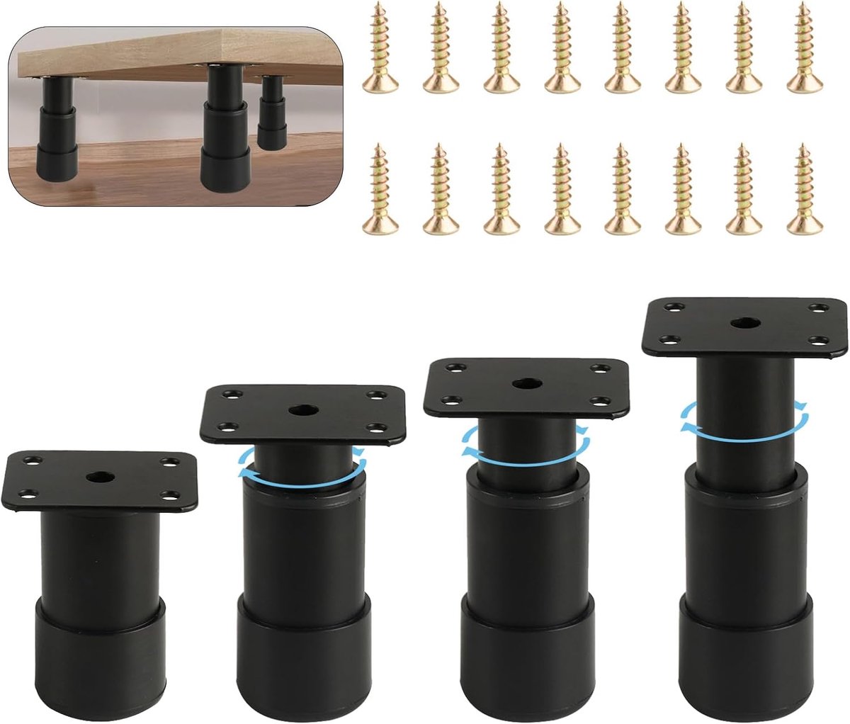Meubelpoten - bankpoten - stoelpoten - meubelpoten set van 4 - meubelpoten zwart - Tafelpoten van Roestvrij staal - 18 to 30cm - van Imperatoris