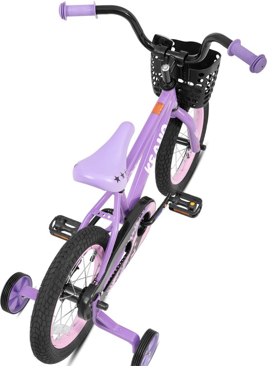 KEANO Cervine Stoere Kinderfiets - 16 Inch - Voor Jongens & Meisjes (4-7 Jaar) - BMX Stijl - Met Zijwieltjes & Mandje - Paars - Geschikt voor buitenactiviteiten in de lente — afbeelding 3